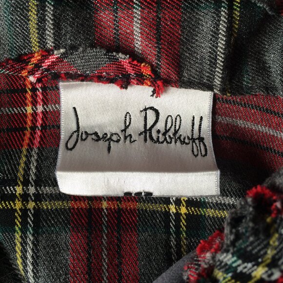 Joseph Ribkoff Womens Plaid Jacket Sz 8 Gray Red Floral Long Sleeve Full Zip - Picture 4 of 6